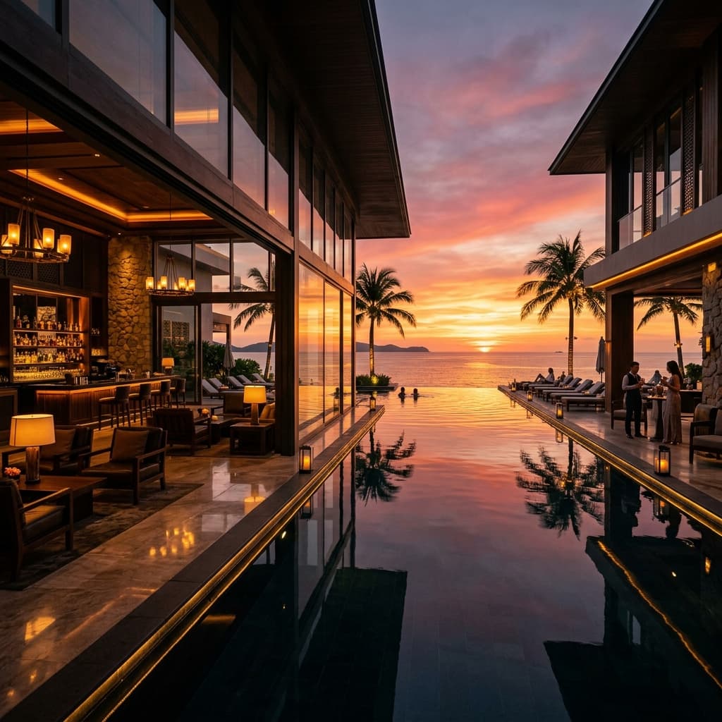 Luxury Grand Stay Pool at Sunset